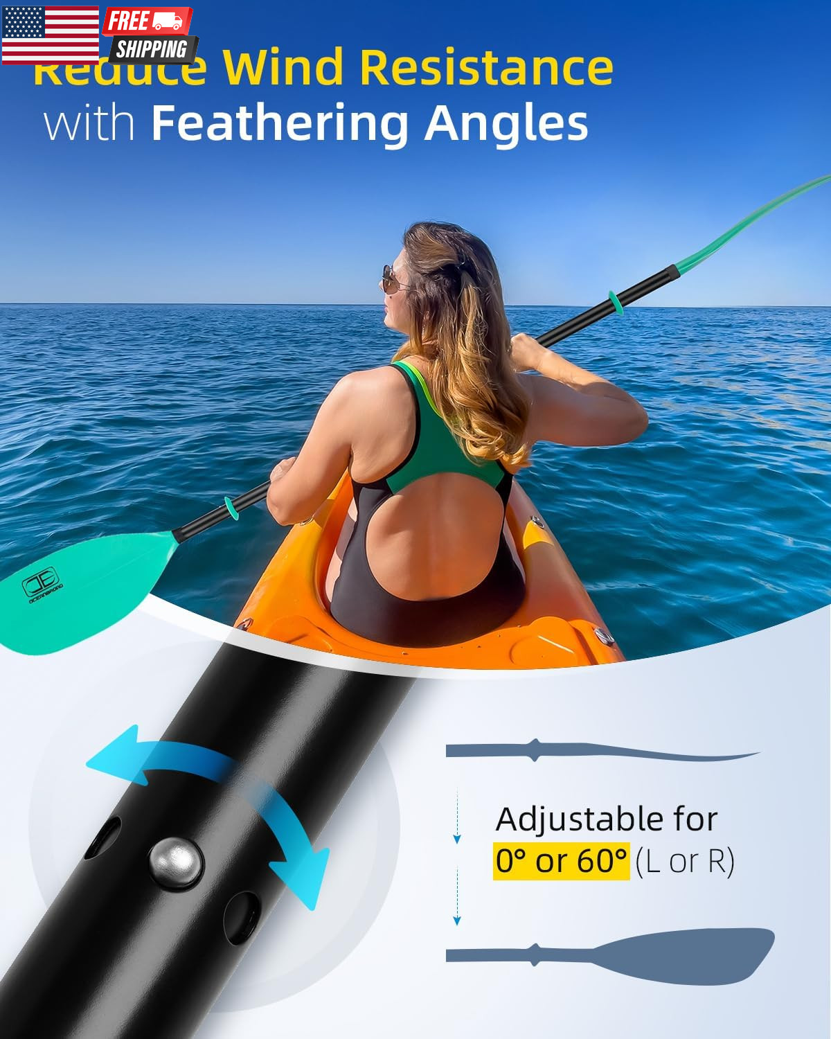 Kayak Paddle 86In/218Cm, 90.5In/230Cm Alloy Shaft 2-Piece Floatable Kayak Oar fo