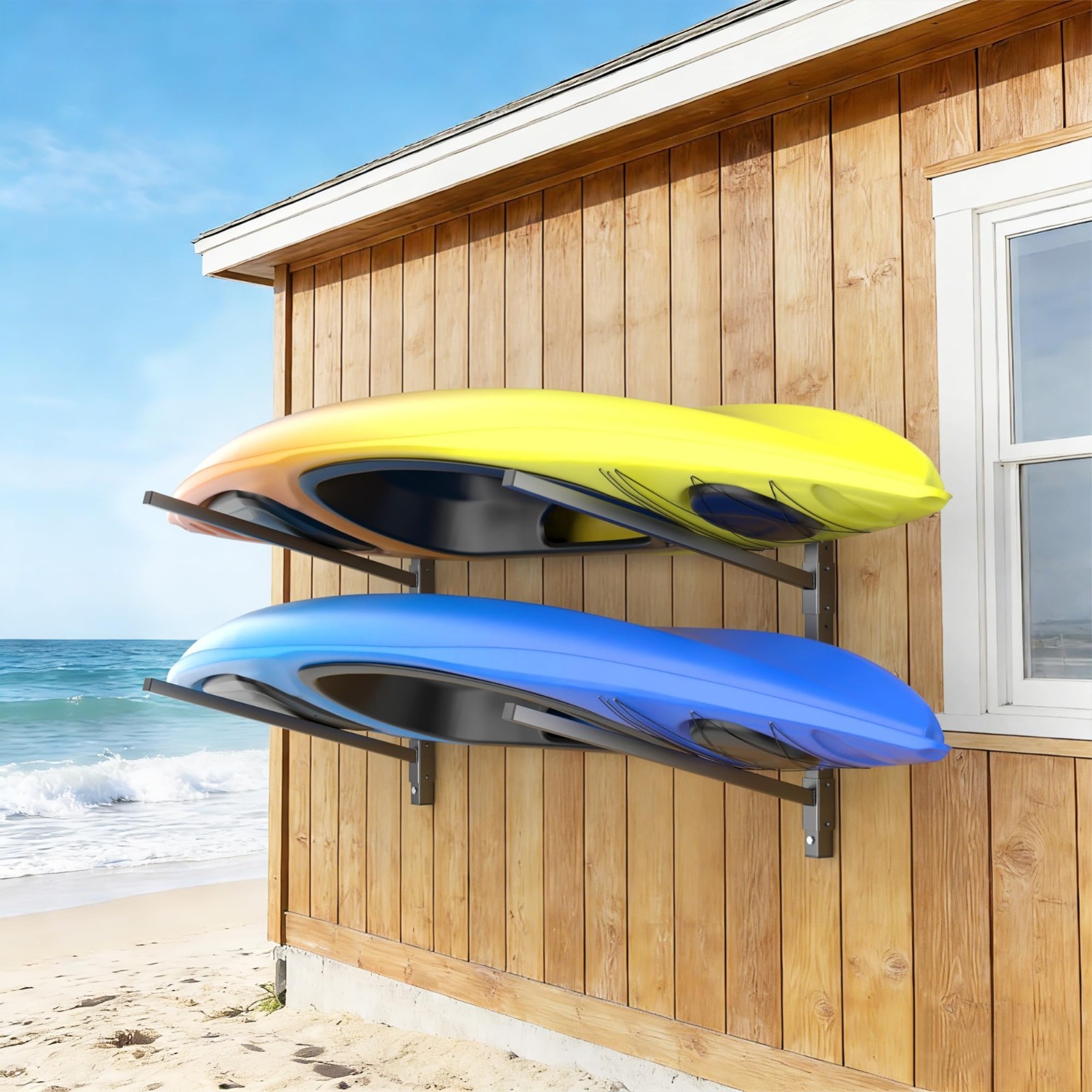 Heavy-Duty Wall Mount Kayak Storage Rack for Garage – 2-Tier Hanger for Kayaks,