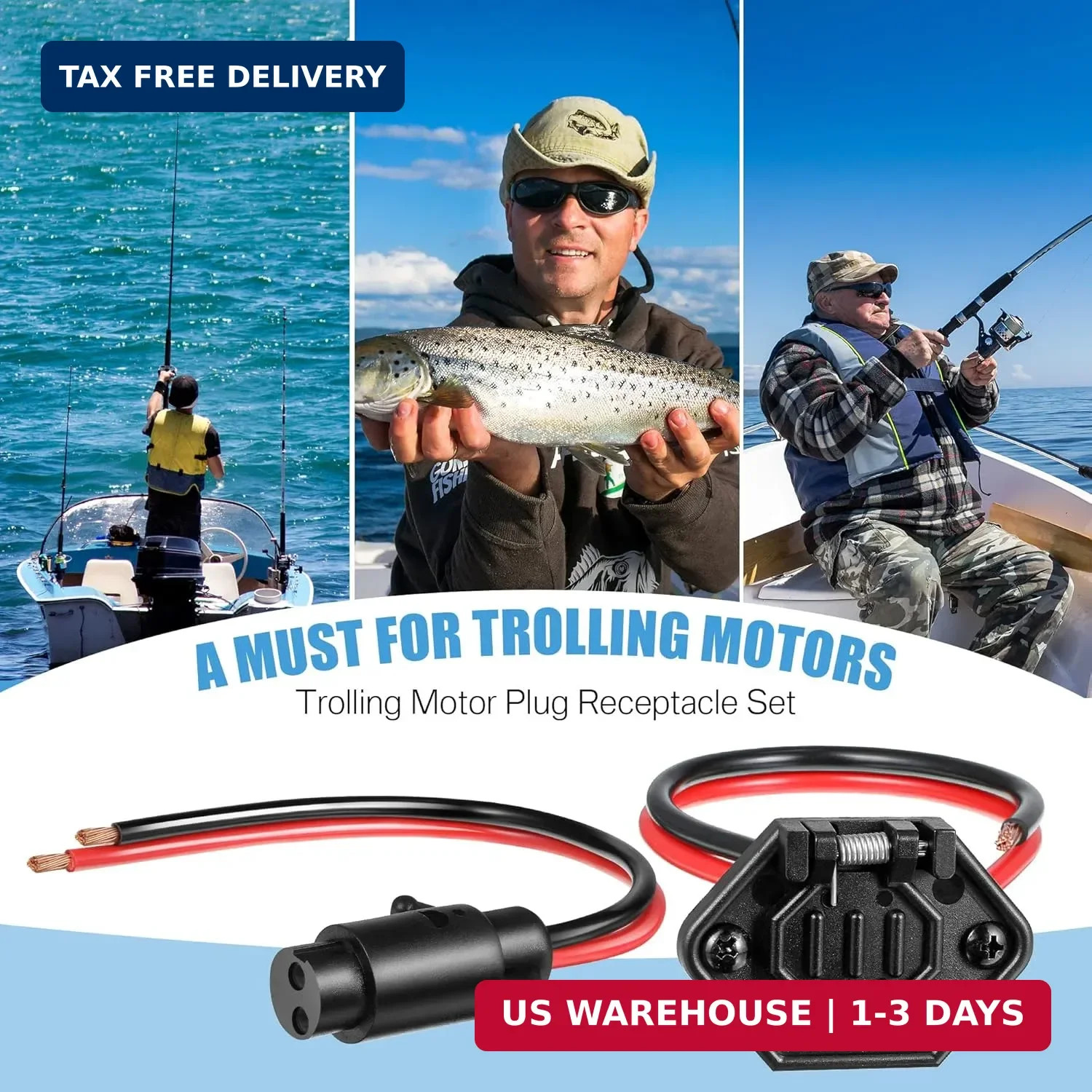 Saillong Trolling Motor Plug, Trolling Motor Plug Receptacle,12V Male & Female C