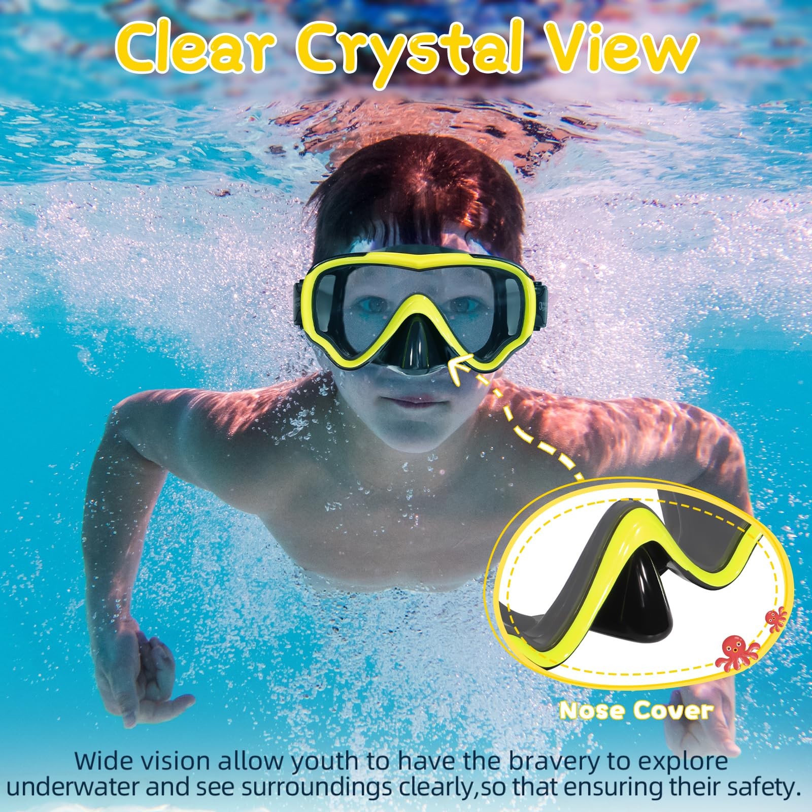 Water Space 2 Packs Kids Swim Goggles for One Size, Green & Yellow (2 pack)