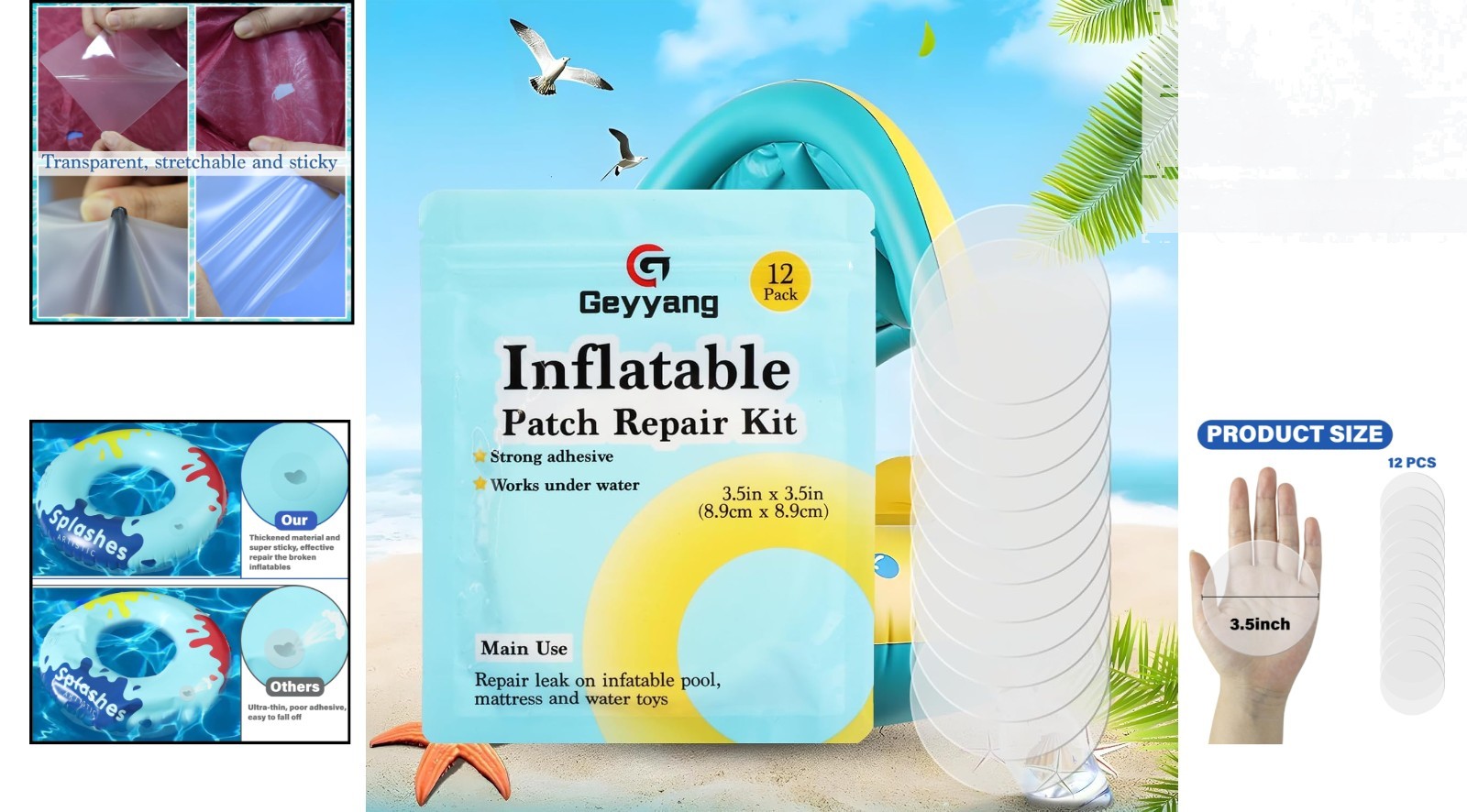Versatile 12PCS TPU Pool Repair Tape for Air Mattresses and All Inflatable Needs