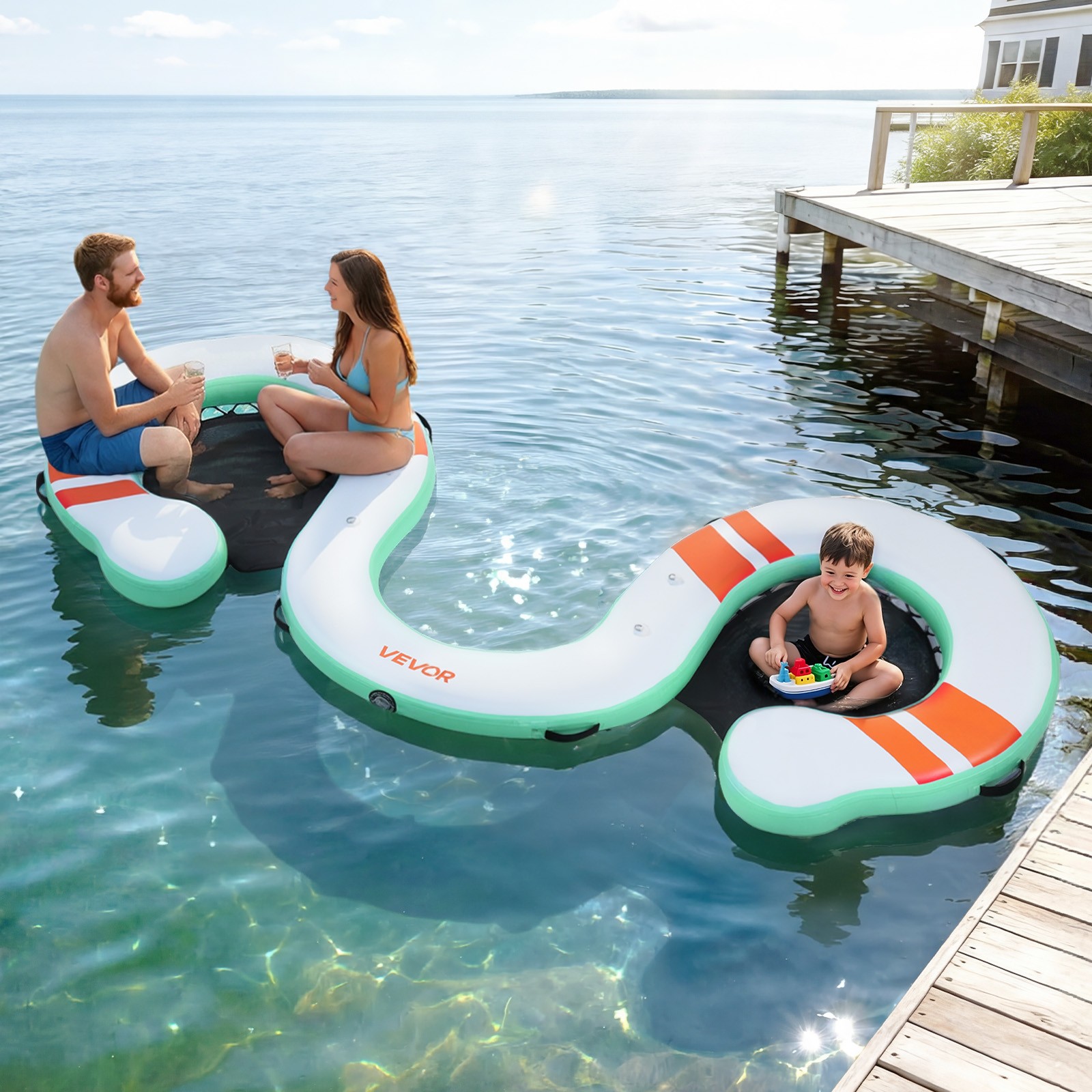 VEVOR Inflatable Floating Dock 15 x 6 FT with Portable Bag & Detachable Ladder