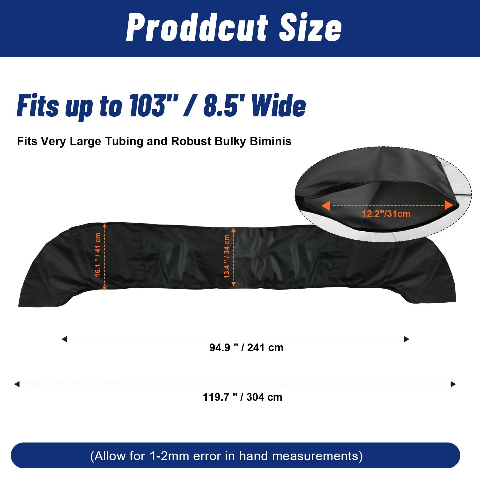 Oversize Bimini Top Storage Boot Cover, Fits up to 103″ / 8.5′ Wide, Heavy Du…
