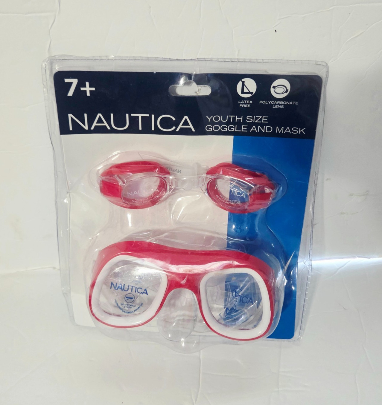 Nautica 2 Piece Set Red Swim Goggles Mask set 14+ Latex Free, Adult size