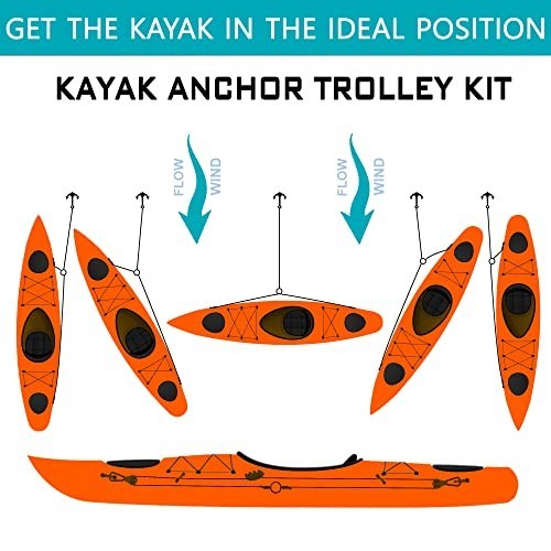 Kayak Anchor Trolley Kit 316 Stainless 30 Ft Paracord Pulley Cleat Ring Set