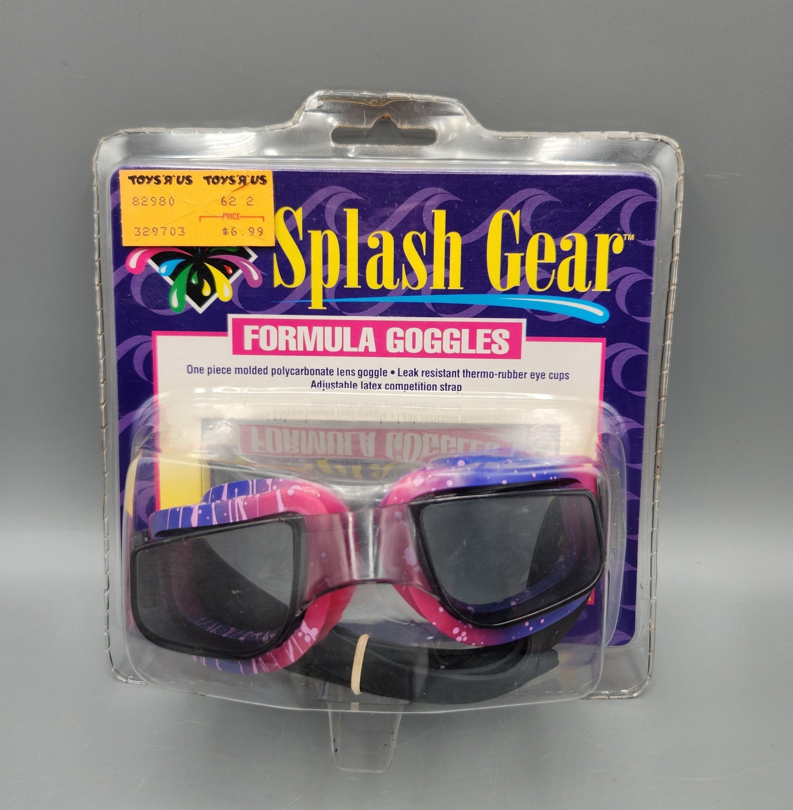90s Splash Gear Formula Goggles. polycarbonate lens. thermo-rubber cups