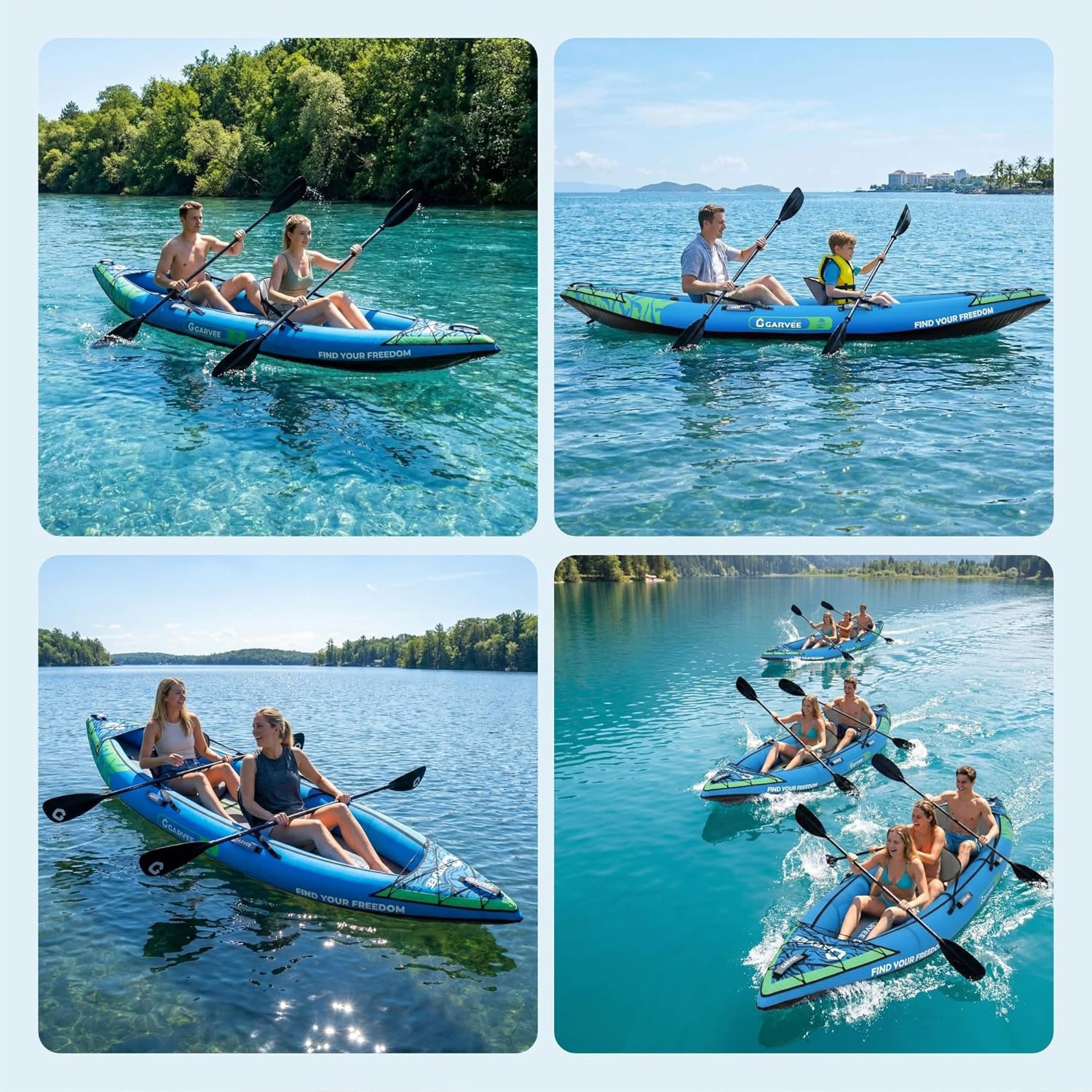 2 Person Inflatable Kayak 12.5ft Fishing Kayak Padded Seats 3 Fins Hand Pump