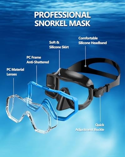 Swim Goggles with Nose Cover,Latest HD 3-Window Wide Adults 1 Pack Black Blue