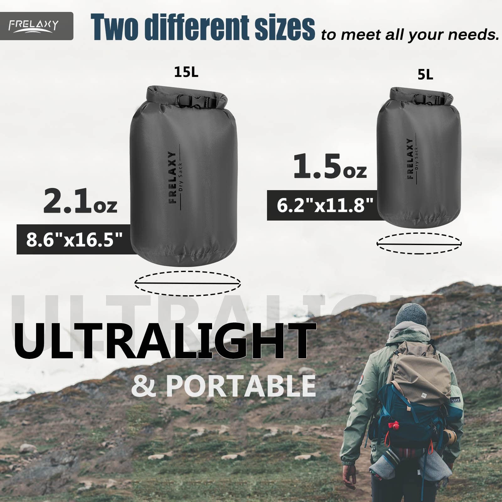 Frelaxy Waterproof Dry Bag 2 Pack/3 Lightweight Portable Dry Bags 5L 15L 25L