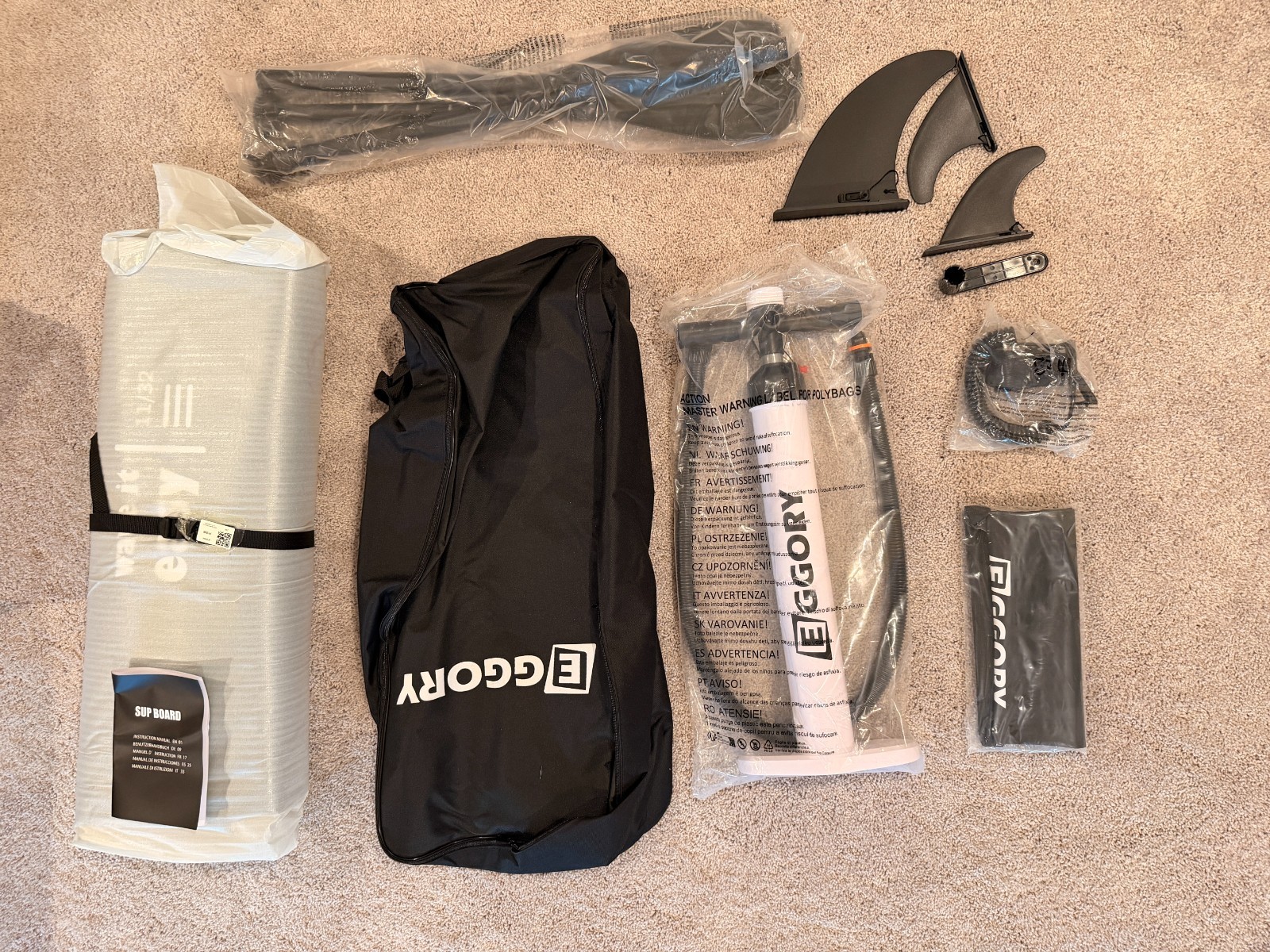 Eggory 11ft Inflatable Paddle Board SUP Set – Wood Green Bag Kit
