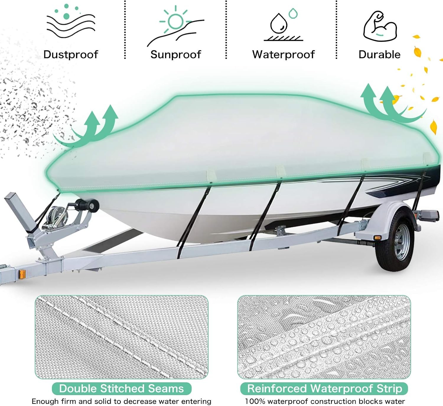 Boat Cover 1200D Marine 20-22ft V Hull Trailerable