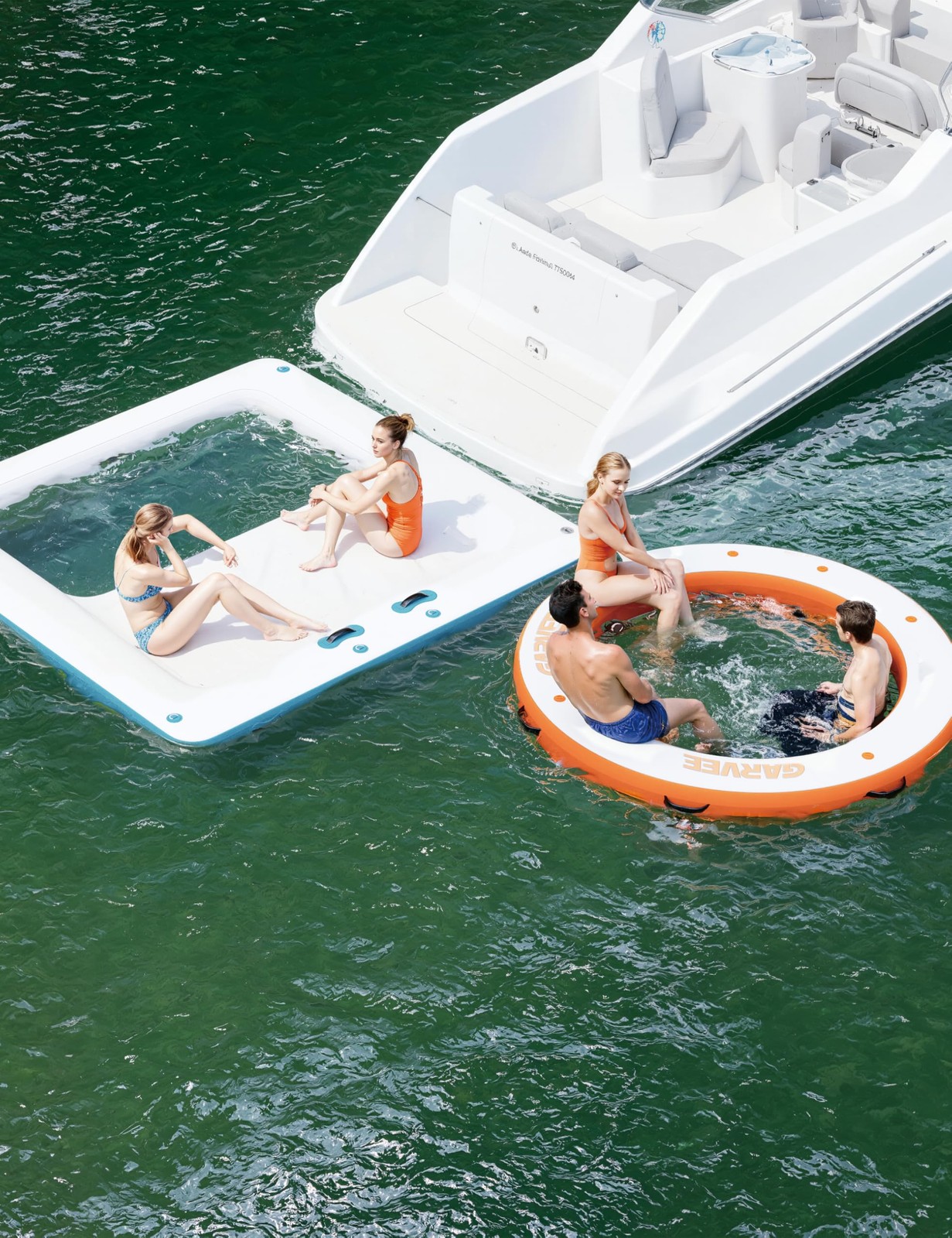 10x10FT Inflatable Floating Dock Mat w/ 4x7FT Trampoline Mesh Pool Ladder Bag