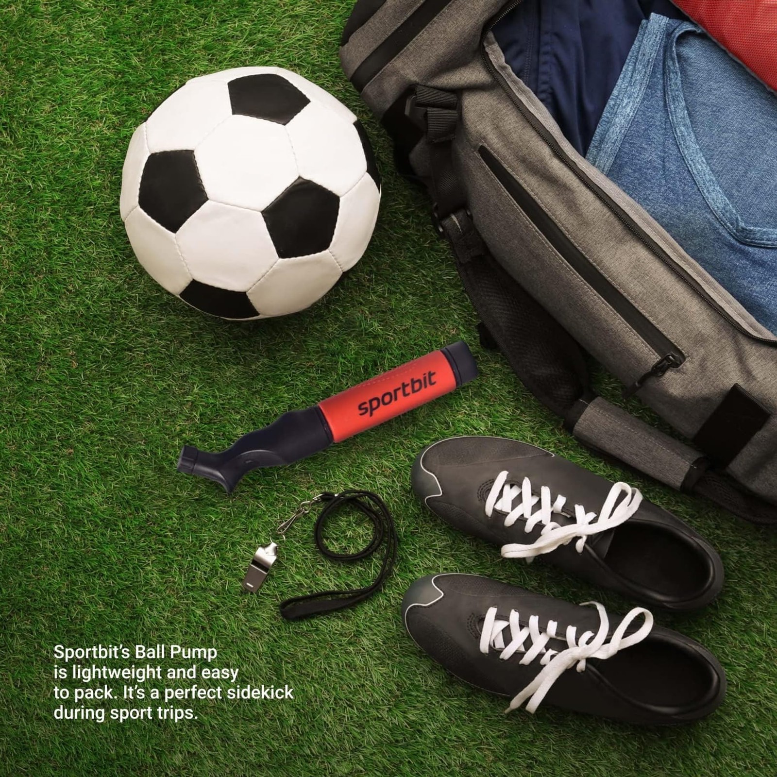 SPORTBIT Ball Pump for Sports Balls – Push & Pull Inflating System – Hand RED