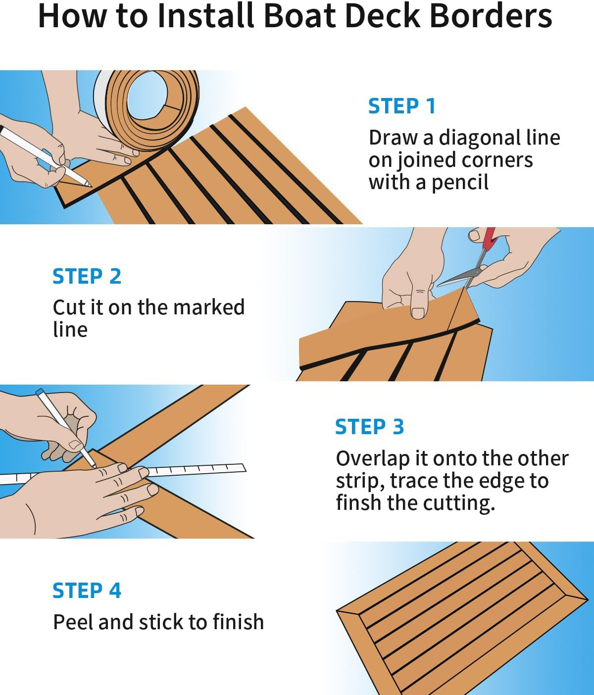Boat Flooring EVA Foam Self-Adhesive Faux Teak Marine Decking | Double-Layer, No