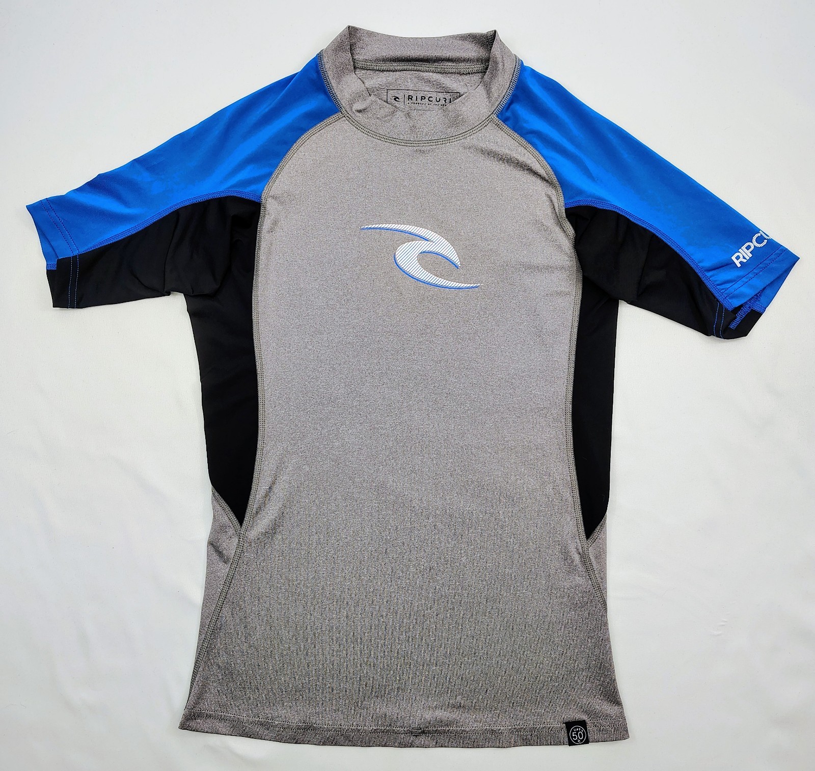 Rip Curl Wetsuit Shirt Mens Sz M Rash Guard Gray Blue Black w/ Board Shorts Loop