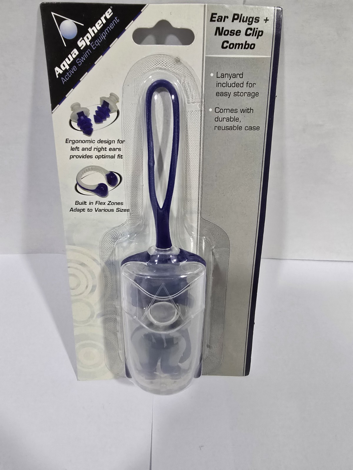 Aqua Sphere Silicone Ear Plugs w/ Lanyard, Nose Clip and Carrying Case Navy Blue