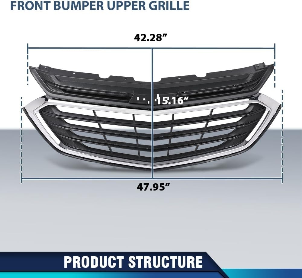 Front Bumper Upper Grille Compatible with Chevy Equinox 2018-2020 | PP, Black &
