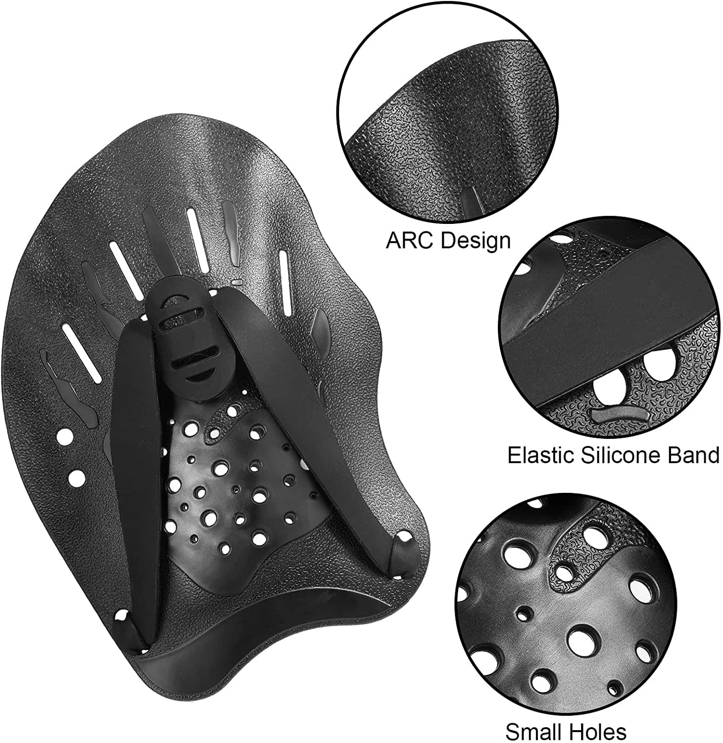 Houson 1 Pair Swim Paddle Hand Exercise Training Adjustable Black
