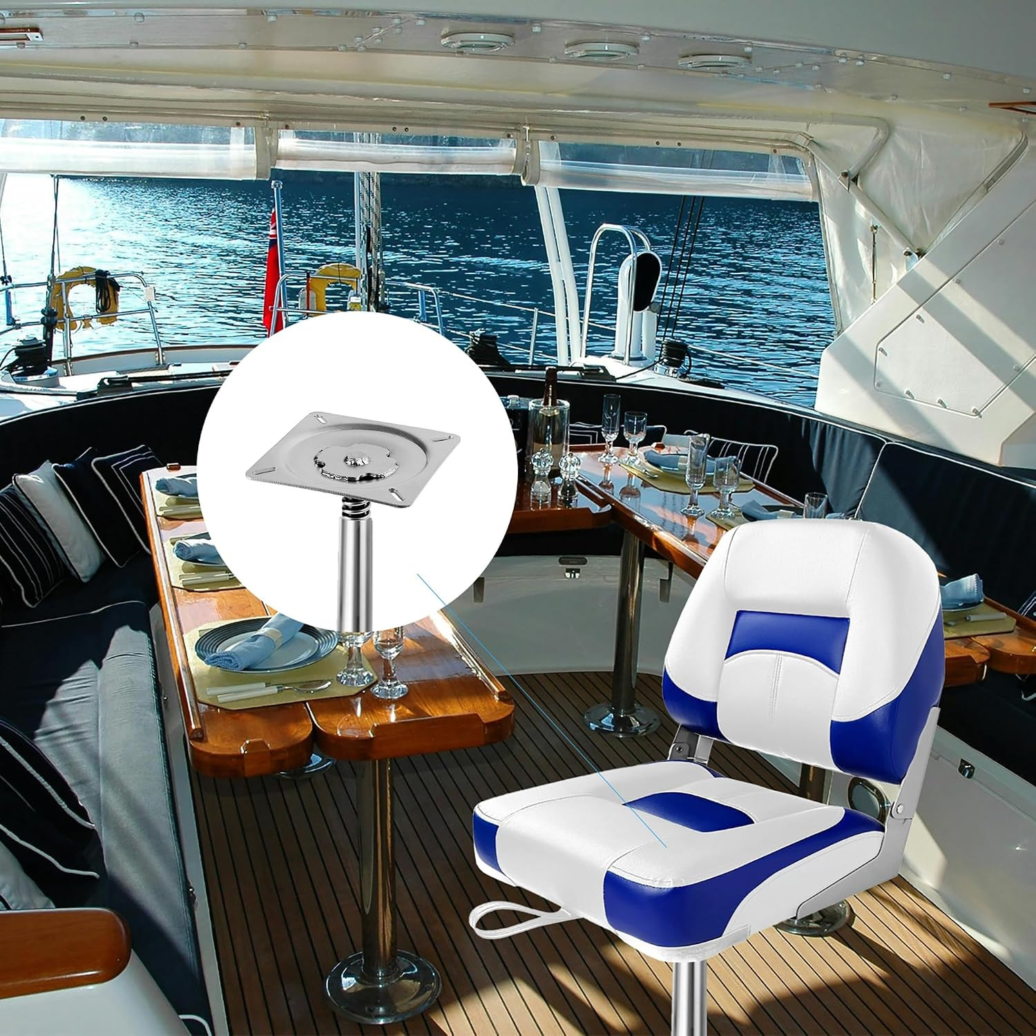 Marine-Grade Boat Seat Pin Mount,Swivel Base for 3/4″ Pin,Shock-Absorbing Pedes