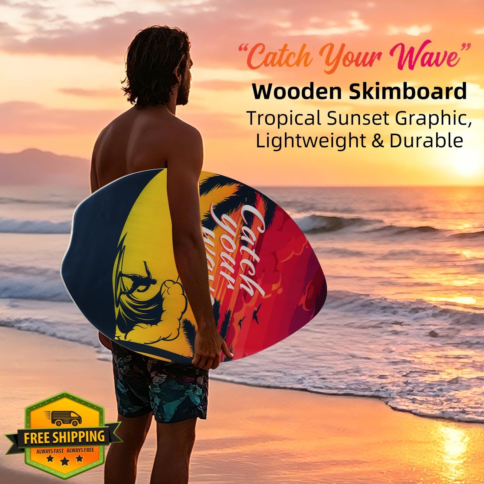 Eliwdshen Skimboard Orange 35 inch Kids Adults