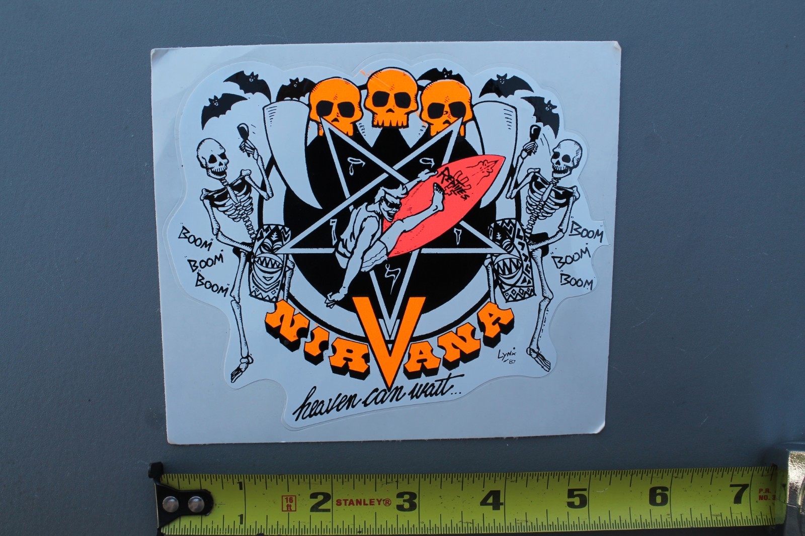 Nirvana Surfboards Neon Orange 80’s Pentagram Skulls V4A Vintage Surfing STICKER