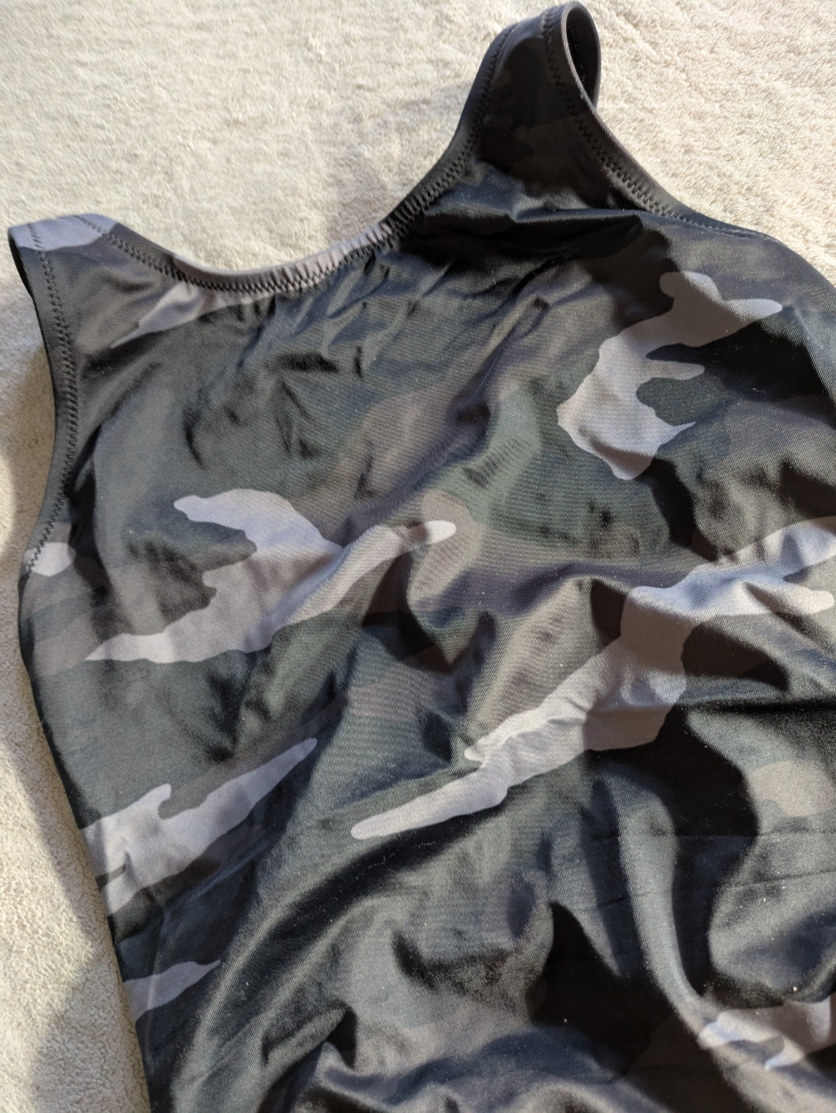 ATHLETA One Piece Tie Back Swimsuit Youth Girls 26 Blue Gray Grey Camouflage