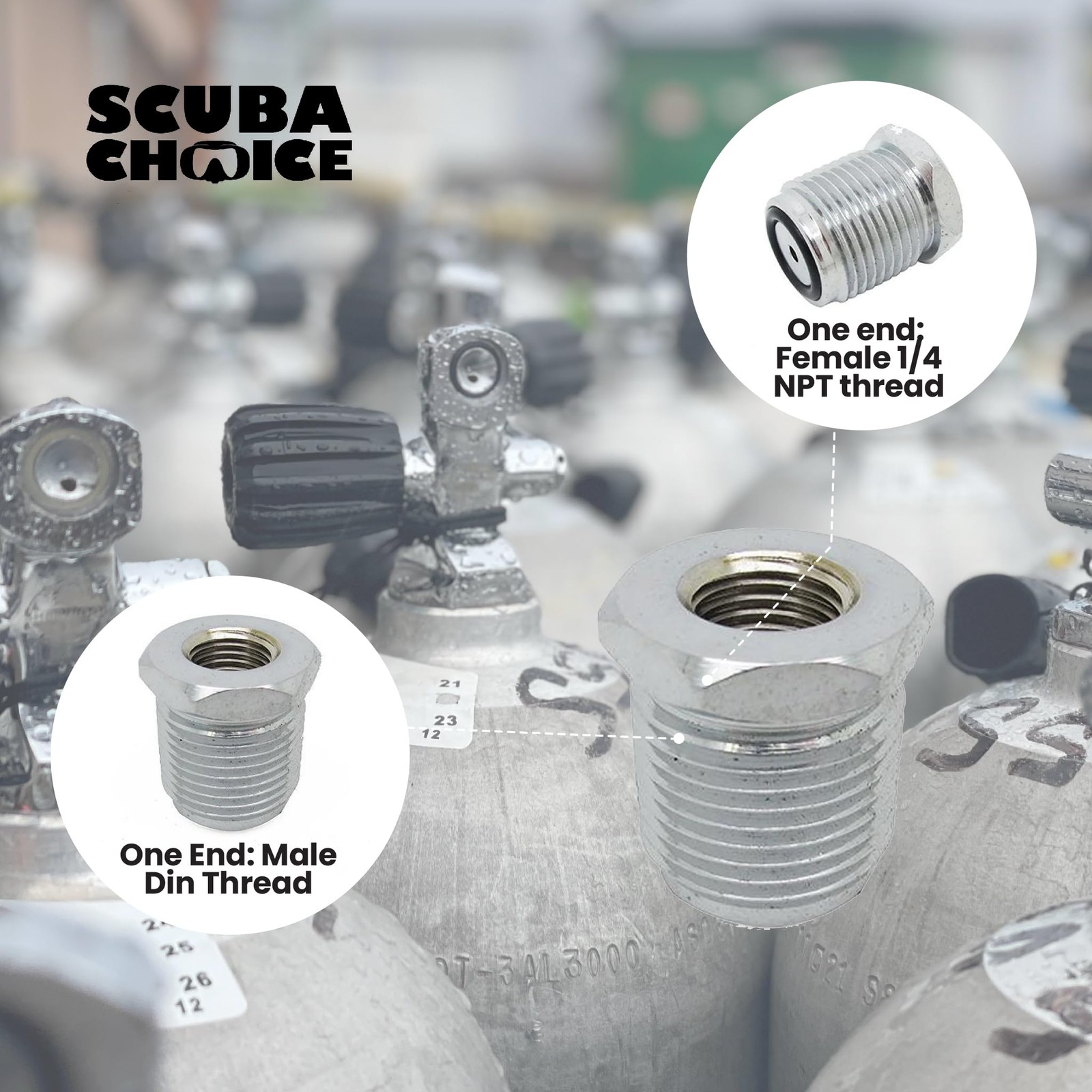 Scuba Choice Diving Dive Female 1/4 NPT to Male Din Adapter Thread