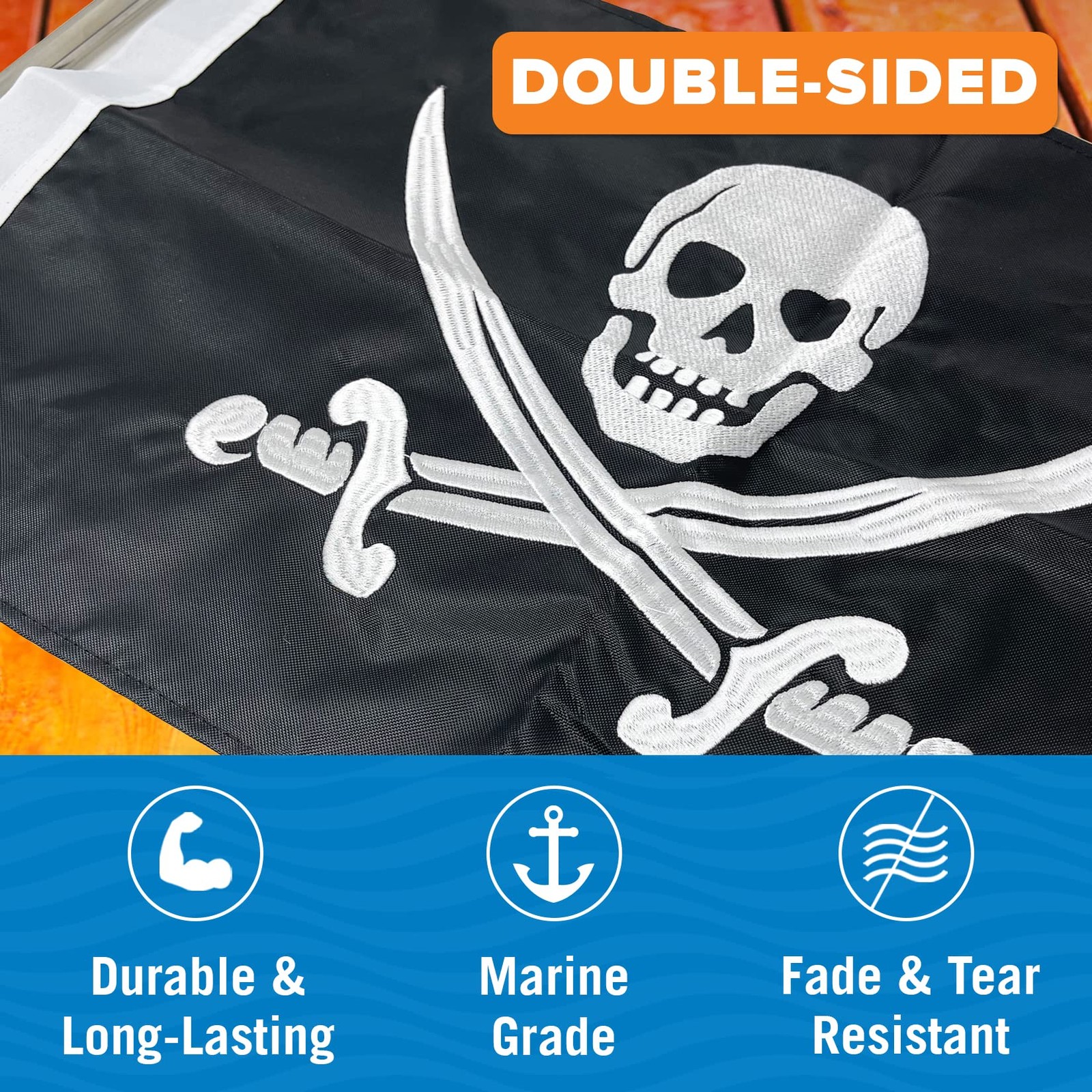 Pirate Flag Boat Pole Kit, 12″ x 18″ Jolly Roger Set,