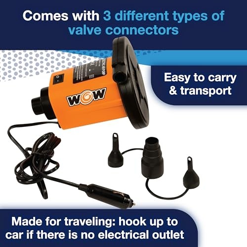WOW Sports Electric Air Inflator 12V Pump for Towables Rafts Pool Floats 1.0 PSI