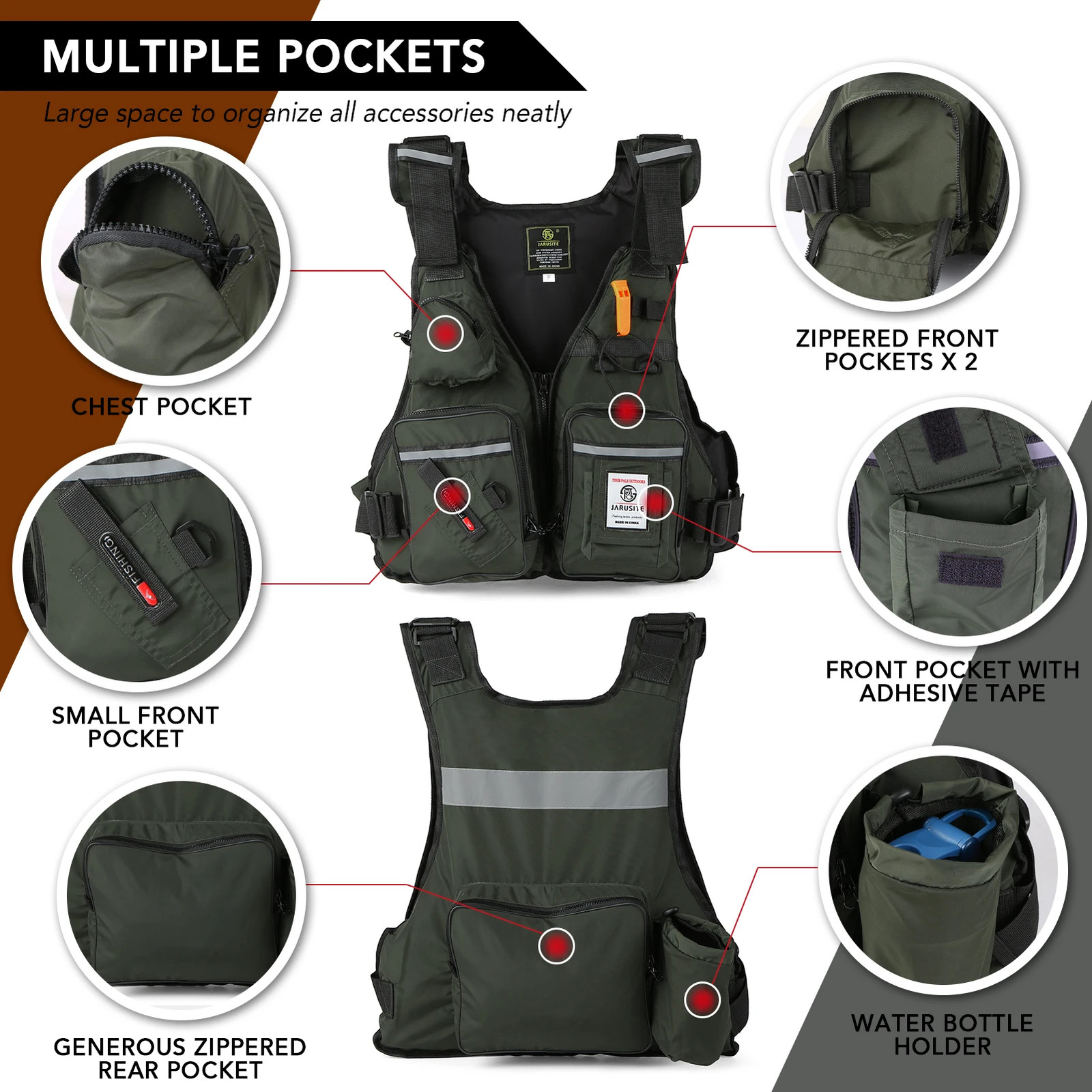 Men Professional Life Jacket Buoyancy Suit Portable Fishing Vest Multi-Pocket