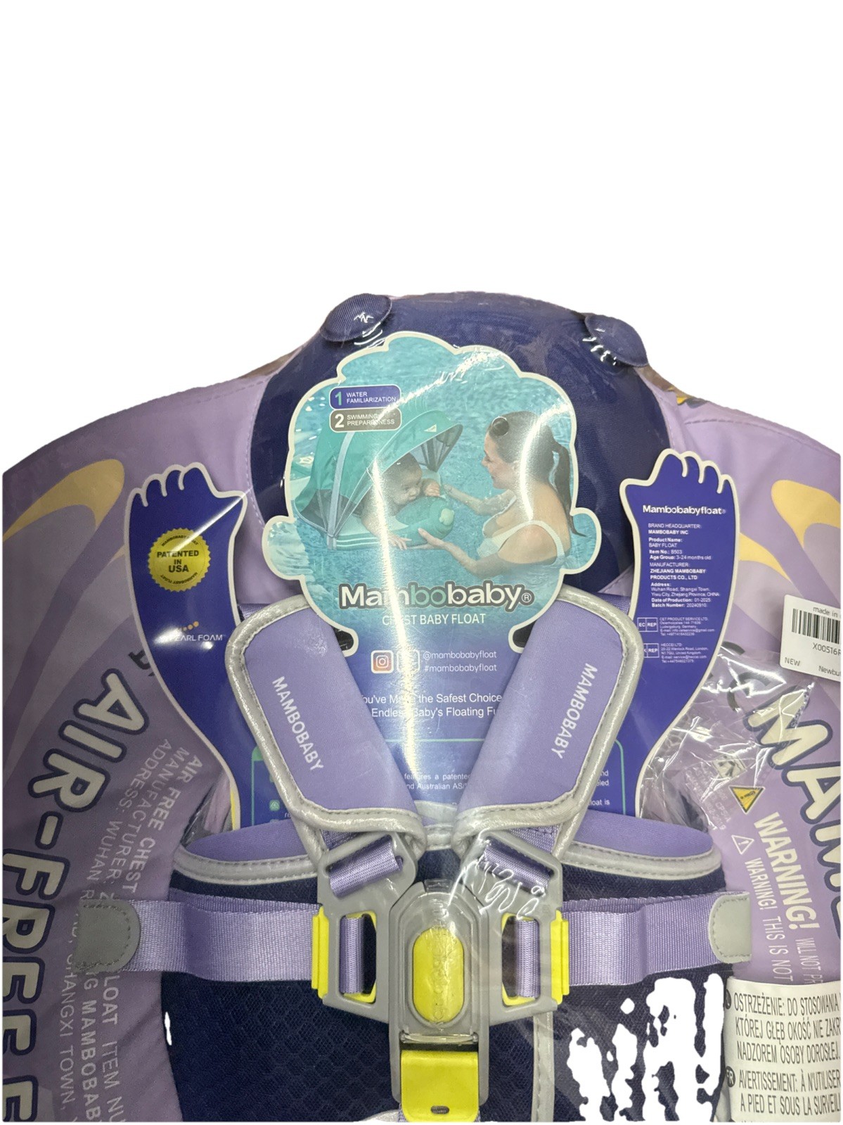 Mambobaby Chest Baby Float Purple-Butterfly Air-Free Infant Swimming Pool Float