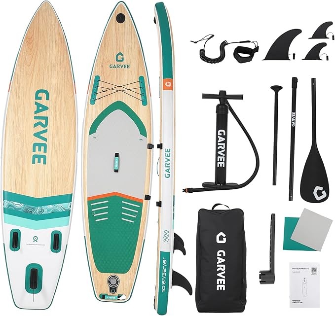 GARVEE 11ft Inflatable SUP Board Ultra-Light Non-Slip EVA Deck w/ Paddle Pump