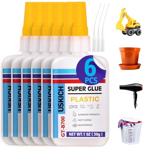 Super Glue for Plastic with Anti Clog Cap. 6 x 1 fl oz,Plastic Plastic-Glue