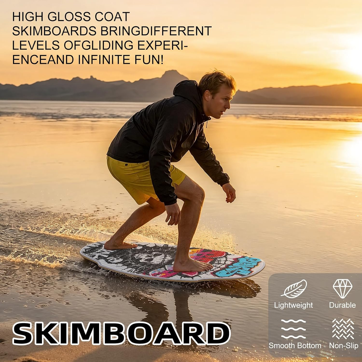 35-Inch Wooden Skimboard for Beginners and Adults | Surface with EVA Non-Slip Co