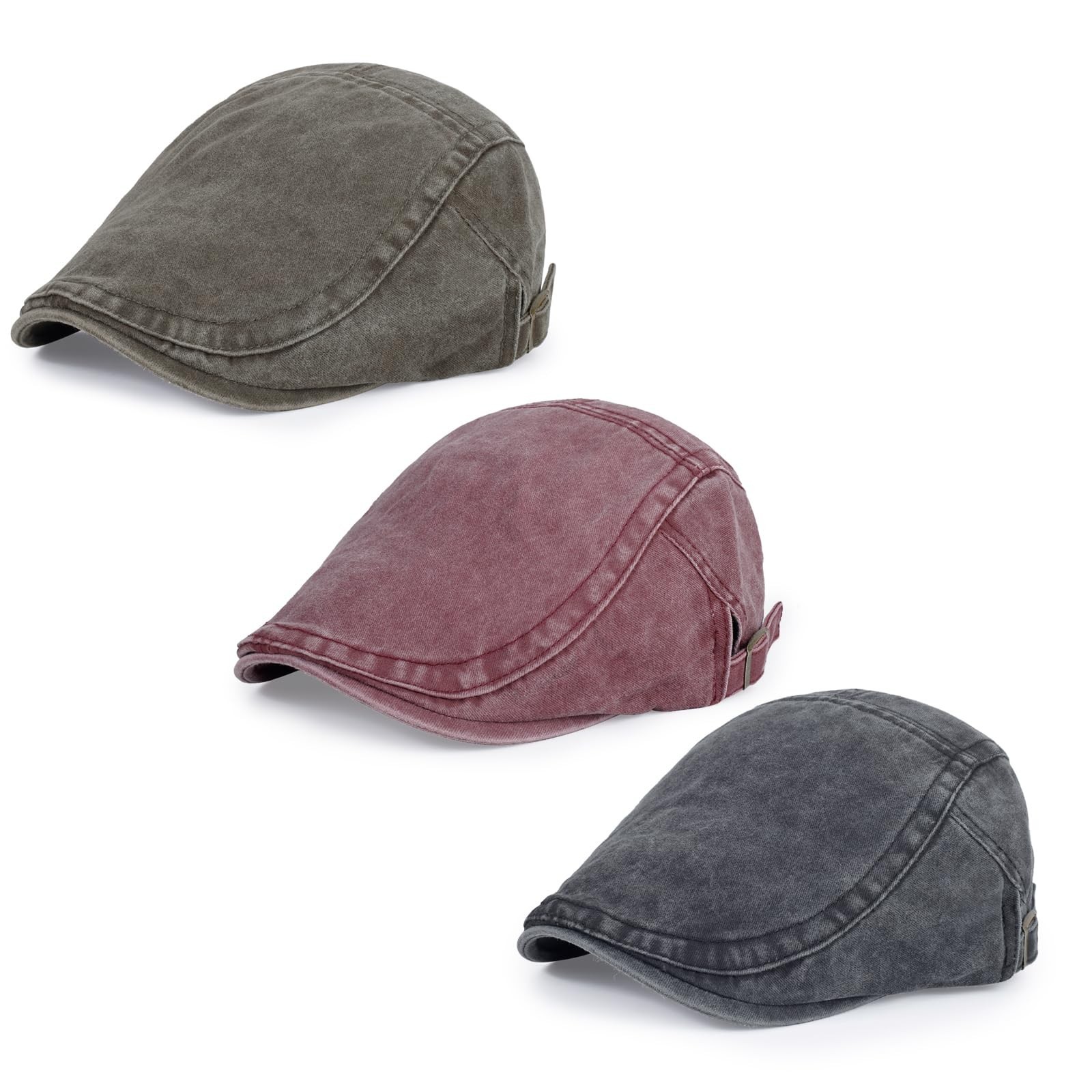 3Pcs Men’s Newsboy Caps Washing Cotton Cooling Lightweight Scally Cap for Men…