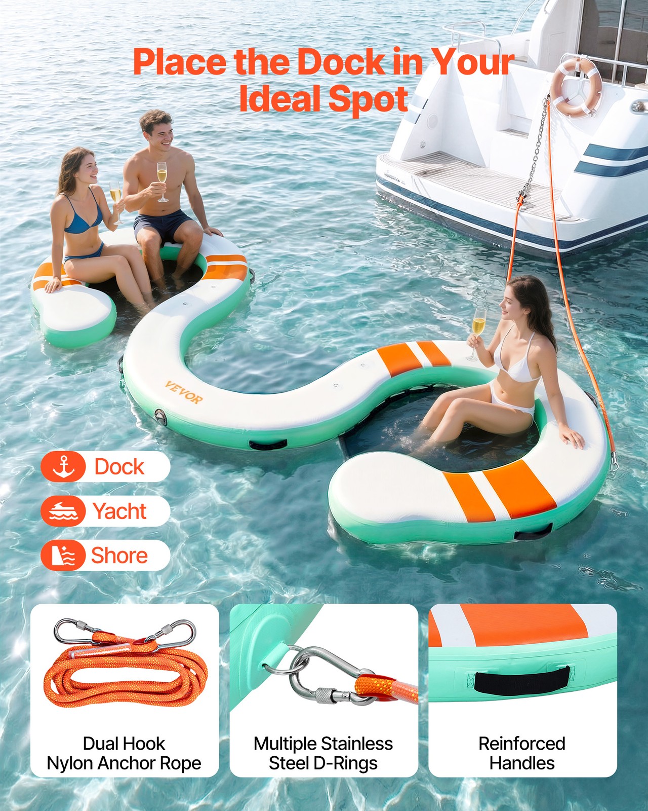VEVOR Inflatable Floating Dock 15 x 6 FT with Portable Bag & Detachable Ladder