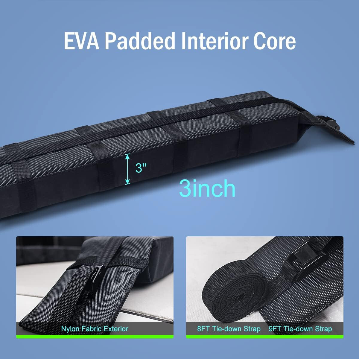 WOOWAVE Kayak Roof Rack Pads Universal Car Soft Roof Rack Carrier