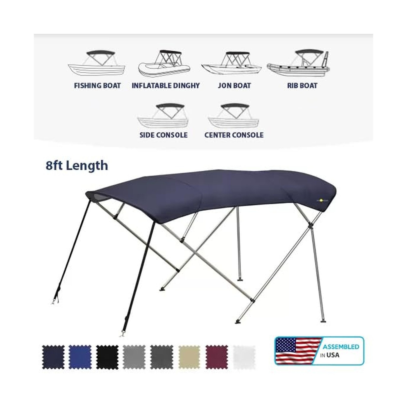 Oceansouth 4 Bow Bimini – 8ft Deluxe Black Mounting Width 61″-66′