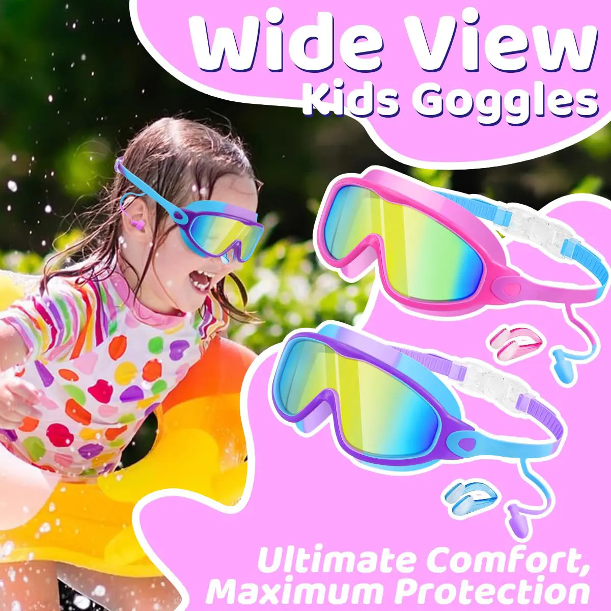 GMOX Kids Swim Goggles 4 Pack, Anti-Fog UV Protection Wide View for Boys Girls