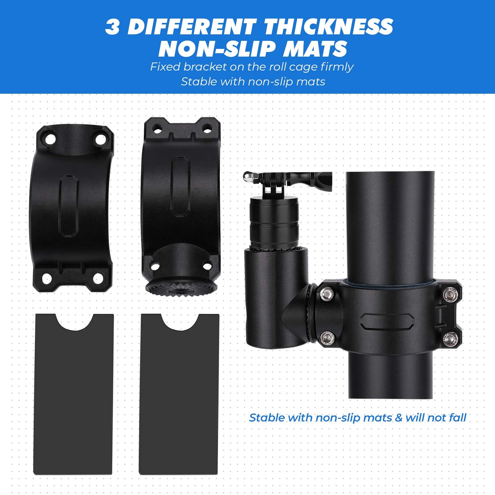 KEMIMOTO UTV Camera Mount for 1.75″-2″ Roll Bar 2x5x4 inches, Black