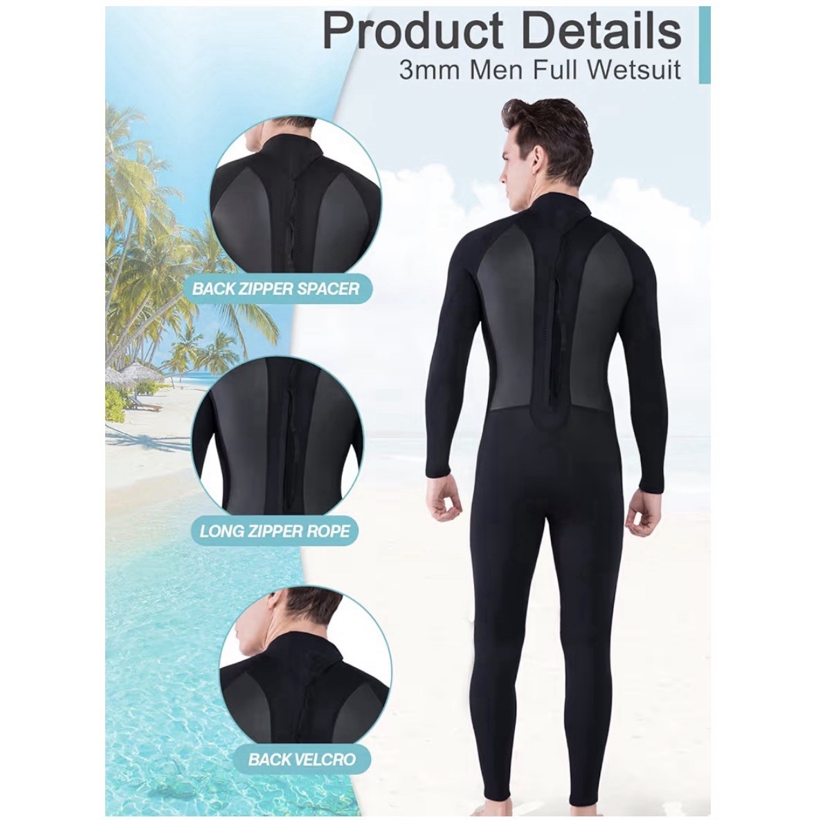 3mm Fuel Body Wetsuit,Surfing,Swimming, Black 3XL