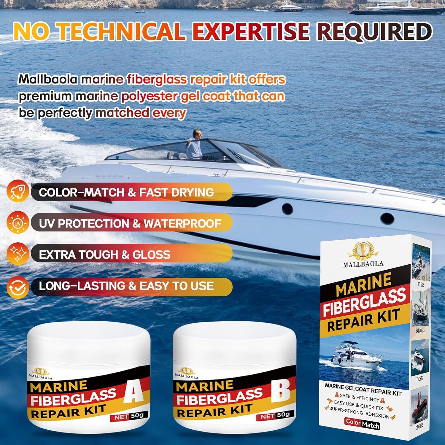 Marine Fiberglass Repair Kit for Boats, Gel Coat Boats,…