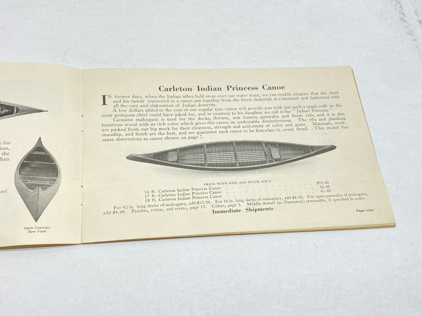 1919 Carleton Canoe Catalog / Booklet Old Town MAINE ME Paddles Seats – B