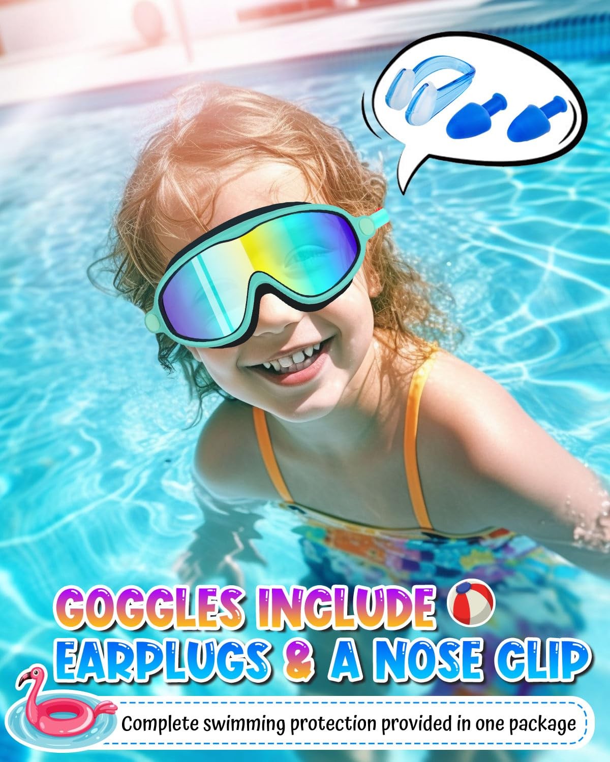 3-14 Years Kids Swimming Goggles 2 Pack Wide View Anti-Fog UV Protective