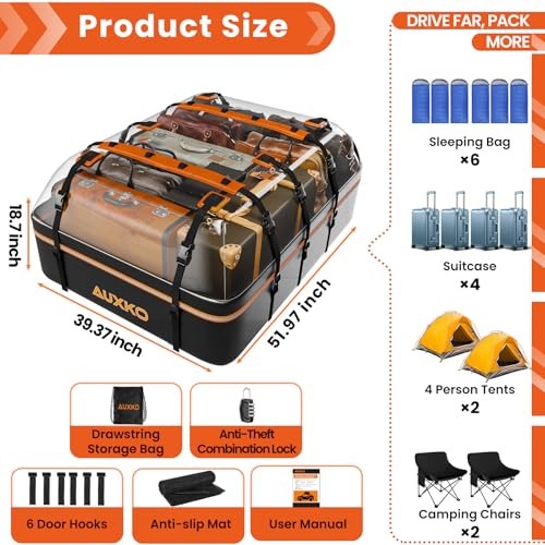 22 Cubic Ft Waterproof Rooftop Cargo Carrier Bag for All Vehicles 22 cubic
