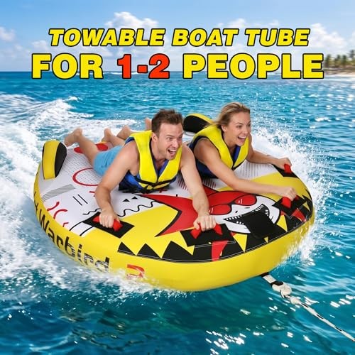 Towable Tube for Boating, 1–2 Person Inflatable Towable Tube with Shark Airplan