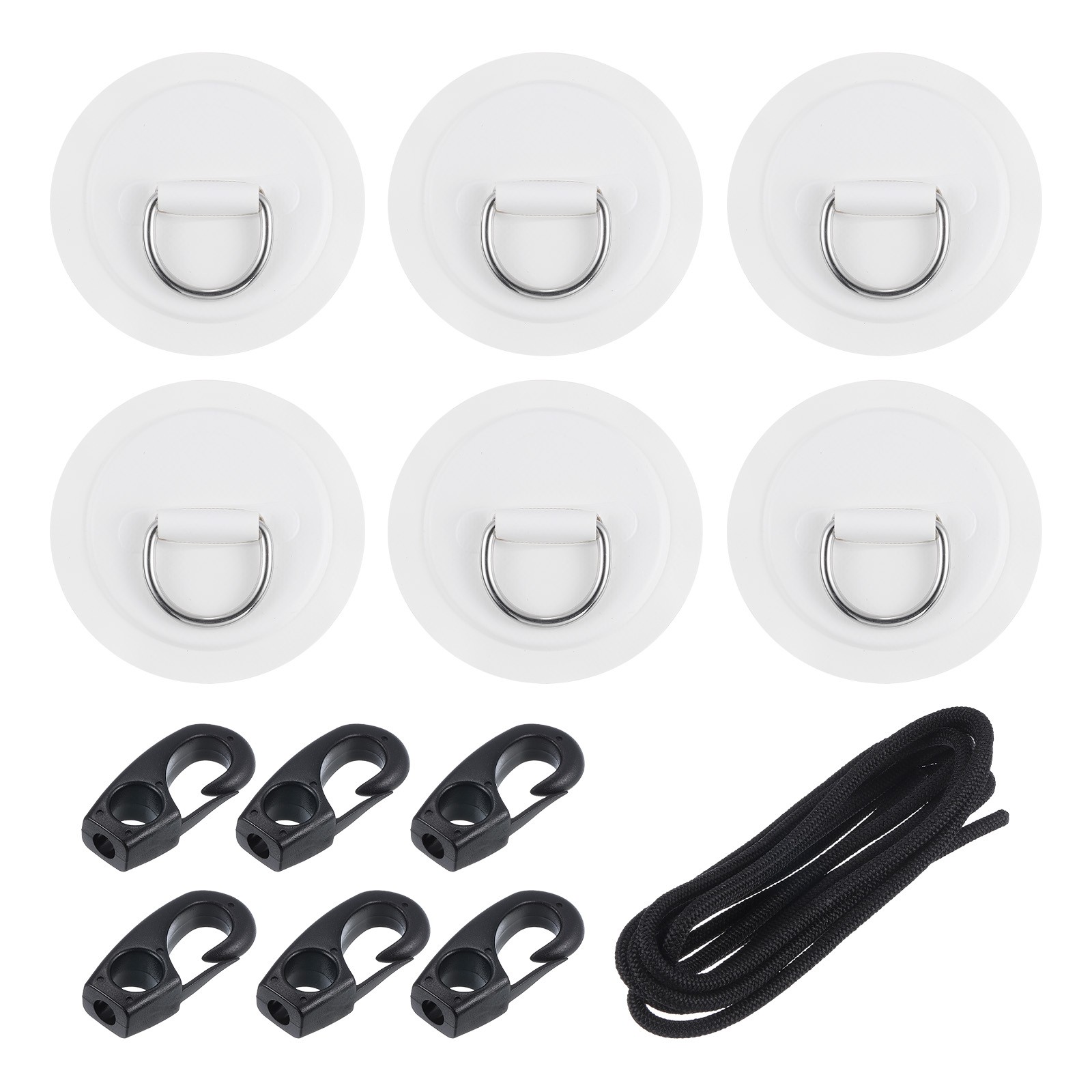 6Pcs Stainless Steel D-Ring Patch Patch with Elastic Cords Hooks White