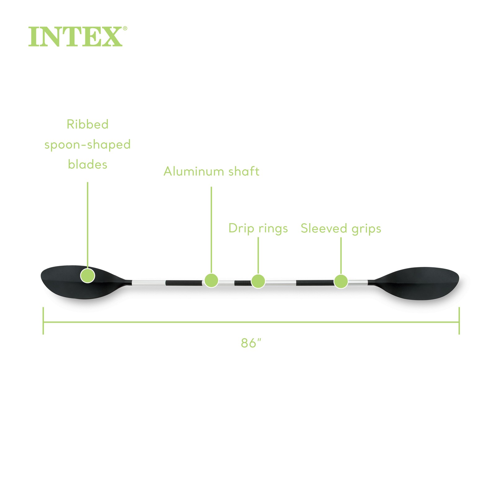 Intex 69629E 86″ Lightweight Aluminum Double Oar Inflatable Kayak Paddle, Black