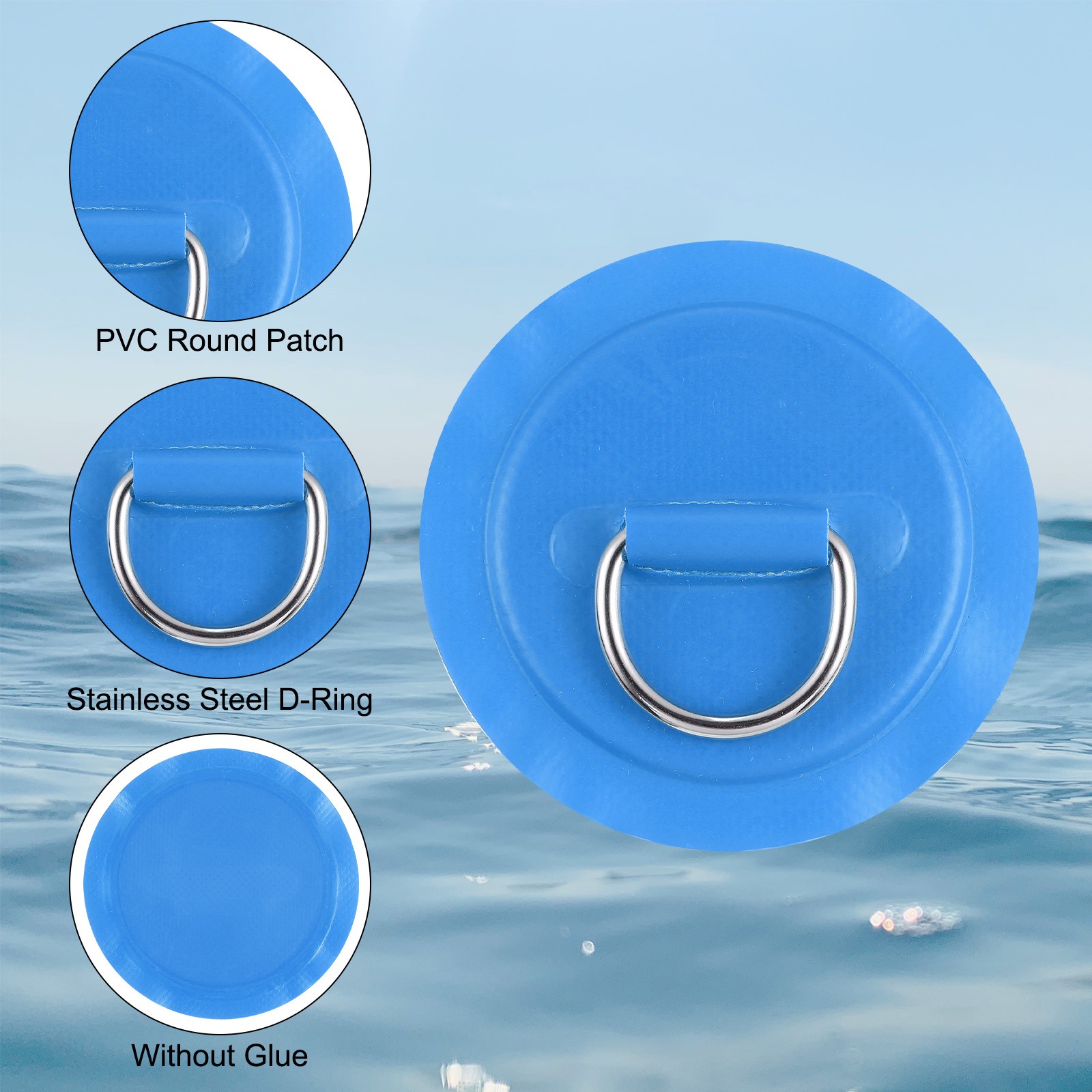 6 Pcs D-Ring Patch, Stainless Steel D-Ring PVC Patch No Glue Include, Blue