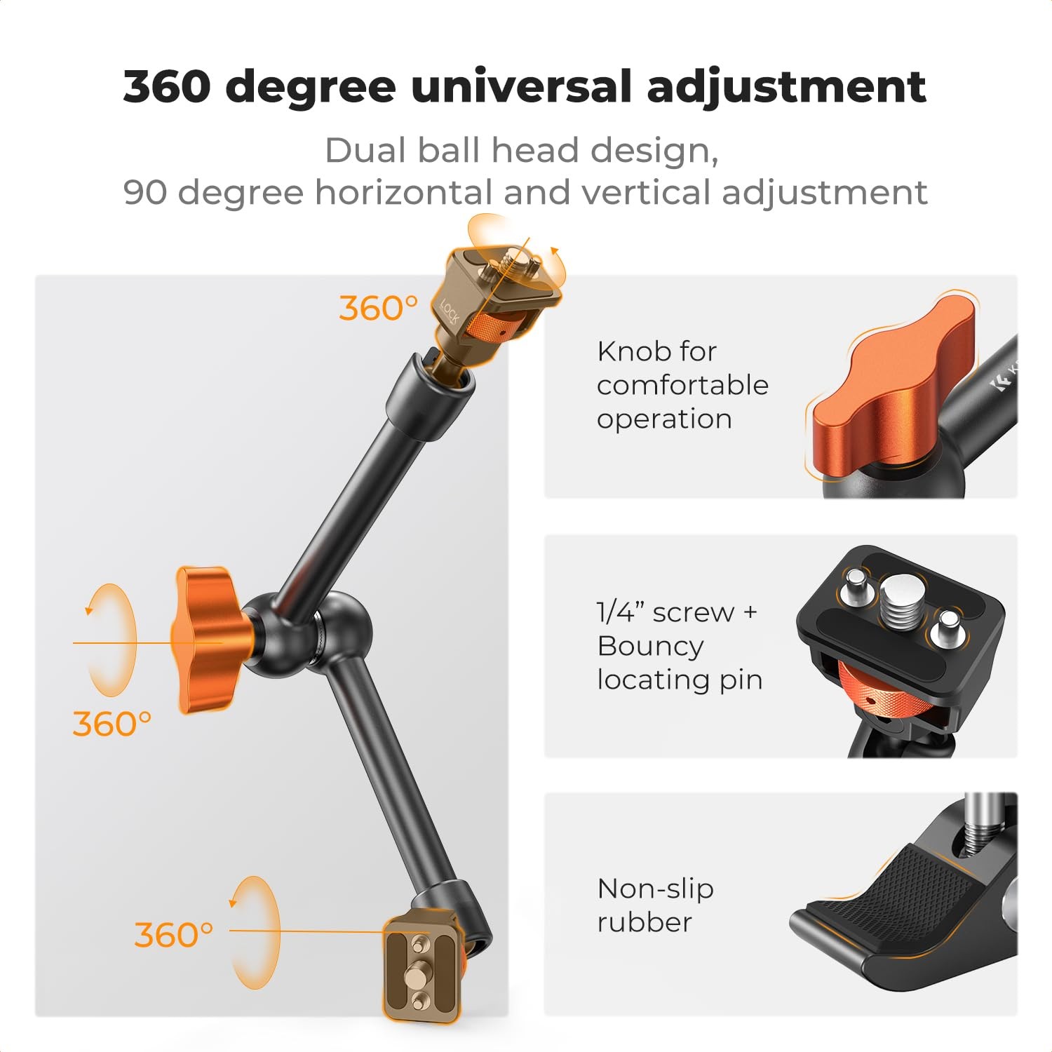 K&F CONCEPT 11″ Magic Arm Clamp with Super 11 Inch Clamp, Black